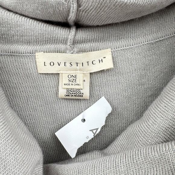 Lovestitch NWT One Size Angora & Wool Blend Light Gray Knit Cowl Neck Poncho - Picture 10 of 12